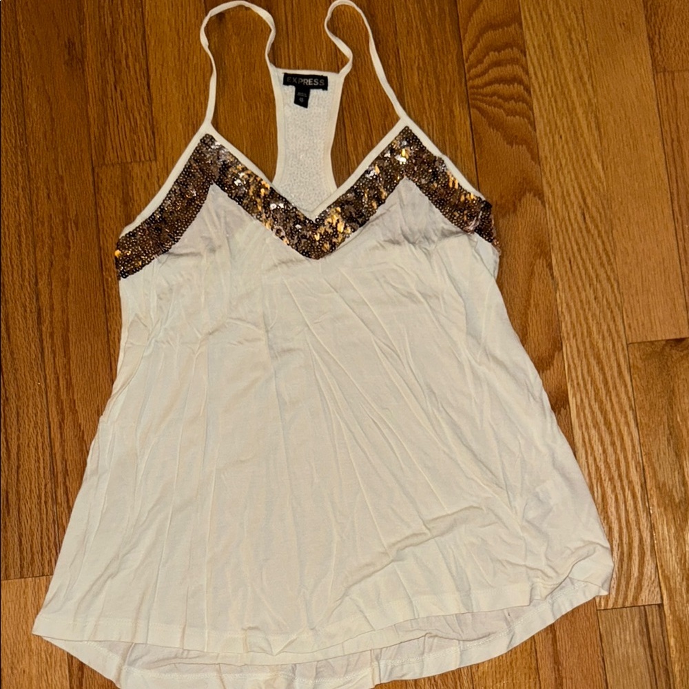 Express XS White Sequin Embellished Women's Top